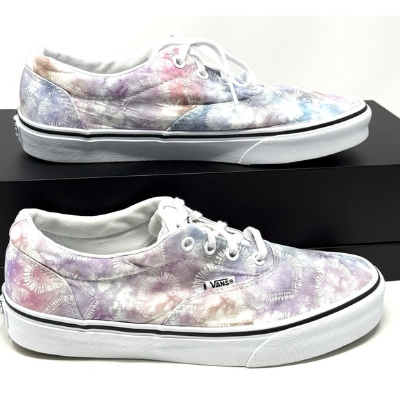Vans Shoes - Vans Doheny Multicolor Pink & Blue Tie Dye Heart White Skate Shoes Womens Size 8